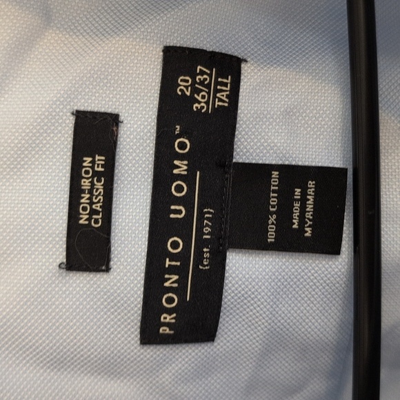 Pronto Ummo Classic Blue Long Sleeve Button Up Shirt Non Iron 20  36/37Tall - Picture 4 of 6
